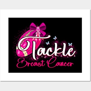 Tackle Football Pink Ribbon Breast Cancer Awareness Posters and Art